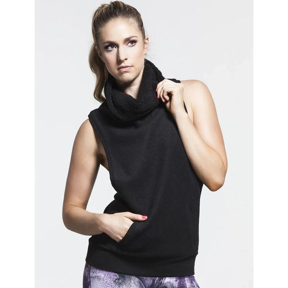 ALO Yoga Winter Frost Vest Womens Medium Heather Gray Fleece Lined Cowl Neck